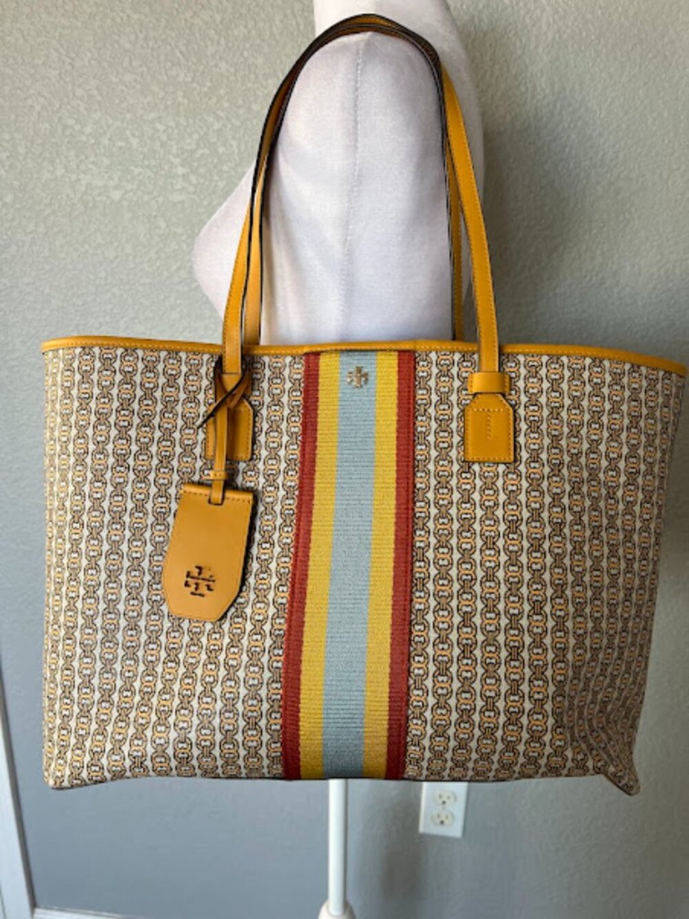 Tory Burch Yellow Gemini Link Daylily Large Tote Bag Purse Shoulder Bag